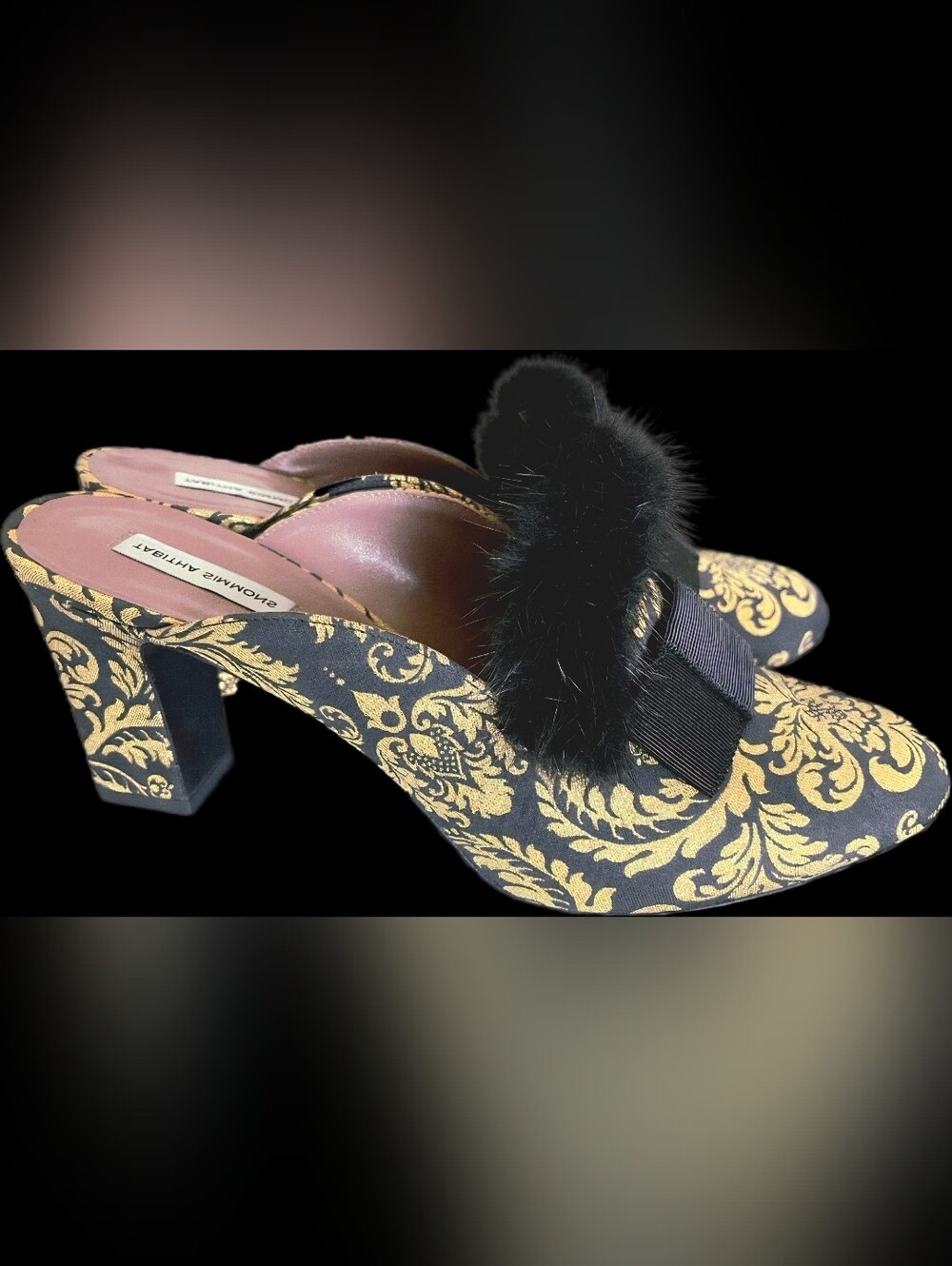 Tabitha Simmons Printed Bow Accents Mules Heeled Slides IT 35.5 US 5.5 EUC - Picture 1 of 4